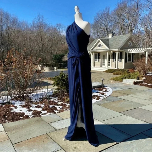 NWT BHLDN Tadashi Shoji Quinn Maxi One Shoulder Dress Wedding Formal Navy Med - Picture 6 of 15